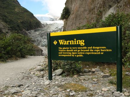 Warning / Danger Sign - Franz Josef Glacier, New Zealandの写真素材