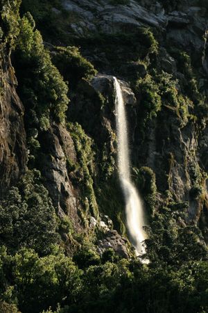 Waterfall - Milford Sound, Te Wahipounamu, New Zealandの写真素材