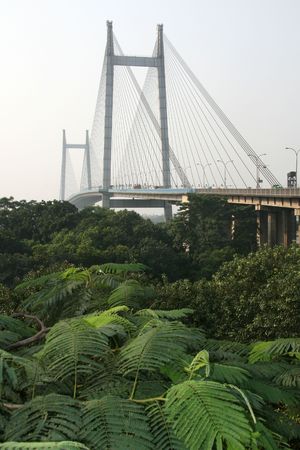Hooghly Bridge, a famous landmrk in the city of Calcutta / Kolkata, Indiaの写真素材