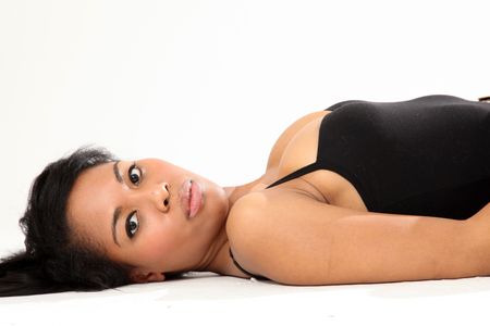 Beautiful Young Woman in Underwear  in Isolated Studio Settingの写真素材