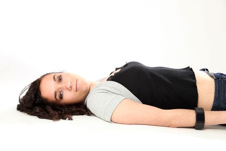 Beautiful Young Female Model in Isolated Studio Settingの写真素材