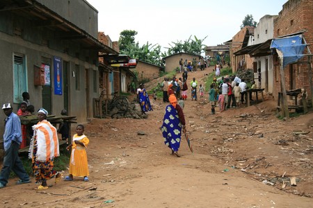 DR CONGO - NOV 2ND : Refugees cross from DR Congo into Uganda at the border village of Busanza in Kisoro district on 2nd November 2008のeditorial素材