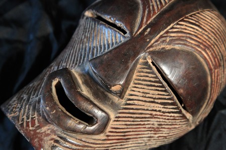 African Tribal Wooden Hand Carved Mask From Congoの写真素材