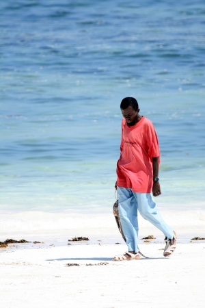 Fisherman at Matemwe Beach on Zanzibar Island, Tanzaniaのeditorial素材
