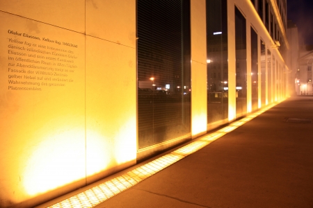 VIENNA - SEPT 23: Yellow Fog is an intervention by Danish-Icelandic artist Olafur Eliasson. Shown at the Verbund on September 23, 2012, in Vienna, Austria.のeditorial素材