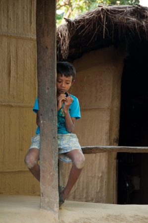 Boy in Village in Chitwan, Nepalのeditorial素材