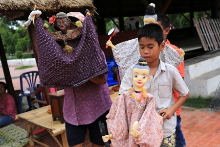 Puppet Show at Wat Suwannaram Temple in Phetchaburi, Thailandのeditorial素材
