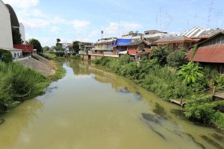 River through center of Phetchaburi in Thailandのeditorial素材