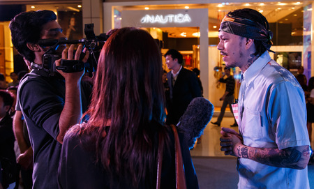 BANGKOK - FEBRUARY 19 2014: Dandee (Lead Vocalist with Project E.A.R) at MTV Exit Press Conference held in Central World Plaza Bangkok for upcoming charity concert in Udon Thai, Thailandのeditorial素材