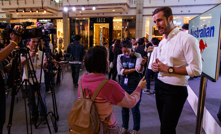BANGKOK - FEBRUARY 19 2014: MTV Exit Press Conference held in Central World Plaza Bangkok with high profile bands along with US and Australian Ambassador's for upcoming charity concert in Udon Thai, Thailandのeditorial素材
