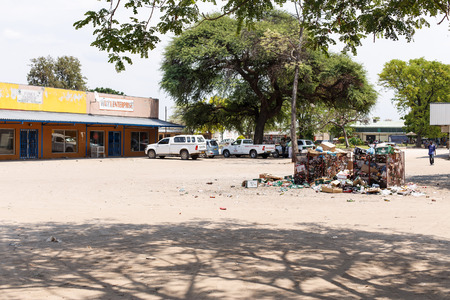 KATIMA MULILO, NAMIBIA - OCTOBER 17 2013: Local bar area deserted by day during a year of drought in the North Eastern town of Katima Mulilo in Namibia, Africaのeditorial素材