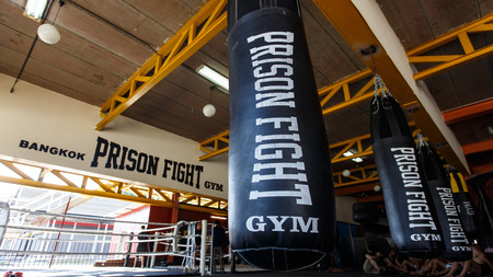 THAILAND - FEBUARY 11 2014: Prison Fight Gym for the upcoming Prison Fight round 6 competition in Khlong Phai Prison, Thailandのeditorial素材