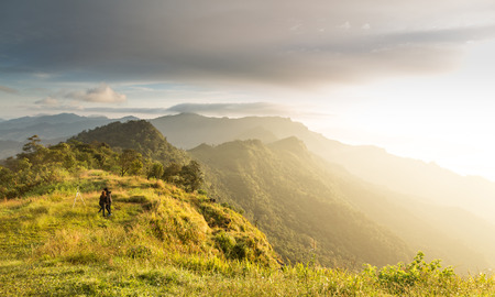 Scenic Landscape during sunrise at Phu Chi Fa, North Thailandの写真素材