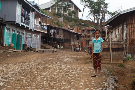 CHIN STATE, MYANMAR - JUNE 22 2015: Local village child in the recently opened for tourists Chin State Mountainous Region, Myanmar (Burma)のeditorial素材