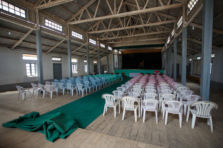 FALAM, MYANMAR - JUNE 18 2015: Town hall interior in the recently opened to foreigners area of Chin State - western Myanmar (Burma)のeditorial素材