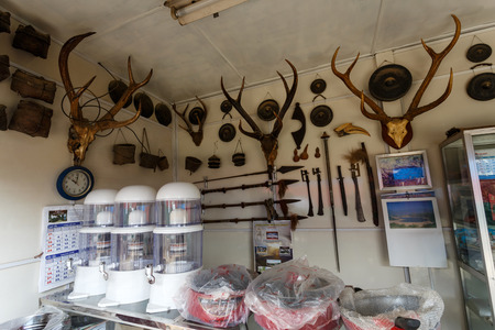 FALAM, MYANMAR - JUNE 18 2015: Deer antlers for sale in Falam Town in the recently opened to foreigners area of Chin State - western Myanmar (Burma)のeditorial素材