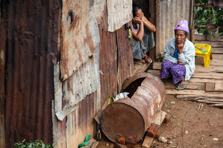 CHIN STATE, MYANMAR - JUNE 18 2015: Shanty town hut in the recently opened for tourists Chin State Mountainous Region, Myanmar (Burma)のeditorial素材