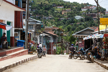CHIN STATE, MYANMAR - JUNE 18 2015: Town view of Falam in the recently opened for tourists Chin State Mountainous Region, Myanmar (Burma)のeditorial素材