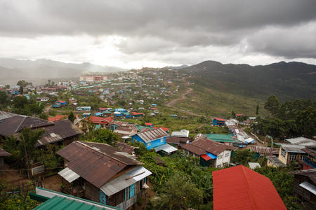 Settlement in The Chin State Mountains, Myanmar (Burma)の写真素材