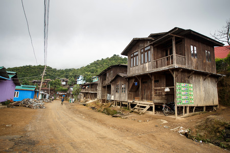 HAKHA, MYANMAR - JUNE 19 2015: Local village in the Hakha region in Chin State, Myanmar.のeditorial素材