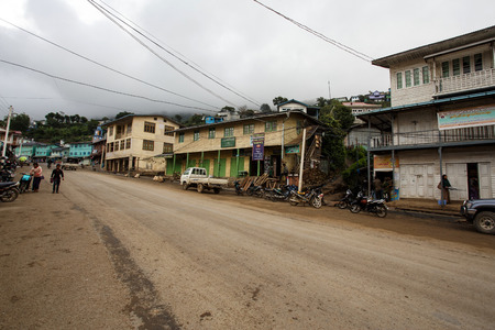 HAKHA, MYANMAR - JUNE 19 2015: Town Center in the Hakha region in Chin State, Myanmar.のeditorial素材