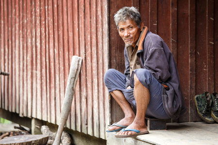 HAKHA, MYANMAR - JUNE 19 2015: Local man in the Hakha region in Chin State, Myanmar.