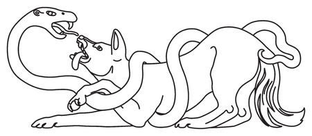 Dog battling a coiled snake isolated illustrationのイラスト素材