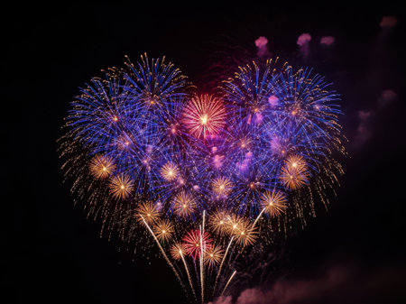 Fireworks display in heart shape isolated on transparent backgroundの素材