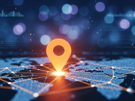 Location pin on network map isolated on transparent backgroundの素材