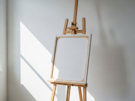 Blank canvas on wooden easel isolated on transparent backgroundの素材