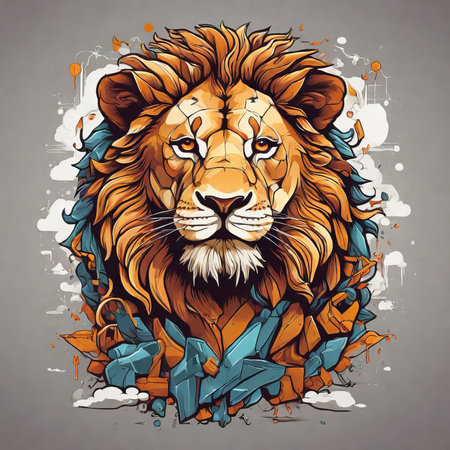 Lion head with grunge grunge background. Vector illustration.の素材