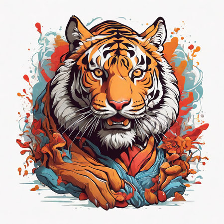 Tiger with colorful splashes and blots. Vector illustration.の素材