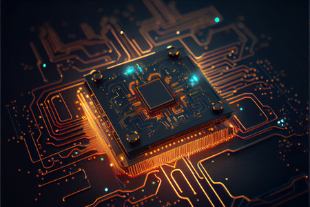 Quantum computer processor. Technology background. Central Computer Processors CPU and GPU concept. Motherboard digital chip. Tech science background. High quality photo, Ai generated illustration.の素材