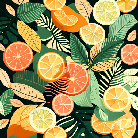 citrus fruit lemon pattern background lay flat. Summer vibesの素材