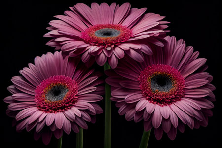 gerbera flower after rain with a black background. High quality illustrationの素材