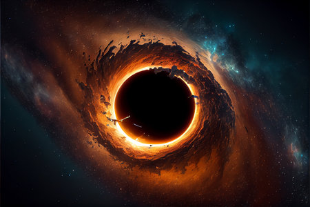 Black hole, stars and cloud fields in outer space. planetary nebula. Nebula in outer space, galaxy. Beautiful space neon abstract background. High quality illustrationの素材
