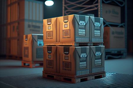 Stack of carton boxes package on pallet. High quality illustrationの素材