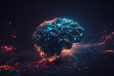 Big data and neural networks ai futuristic abstract concept. AI Artificial intelligence wave lines neural network and big data futuristic abstract concept. Illustration of ai technology, machine learning, A.I.の素材