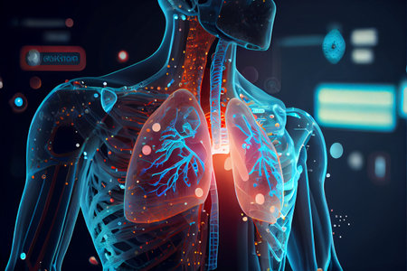 Hologram Human Body Health Care of the Future High Tech Diagnostic Panel. Modern medical science in the future. High quality illustrationの写真素材