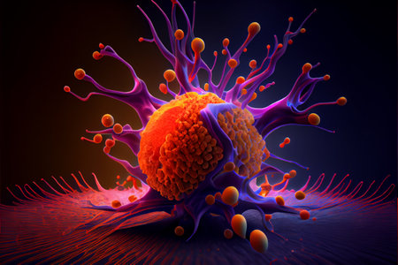 Cancer cells attacking a human brain. close up of cancer cell attacking body cellの素材