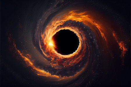Black hole with nebula over colorful stars and cloud fields in outer space. Abstract cosmic background.の素材