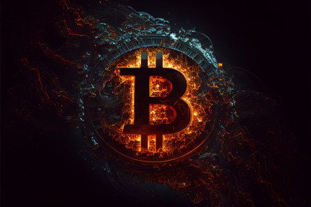 Hot Bitcoin logo crypto currency background. Abstract artwork of bitcoin logo.の素材