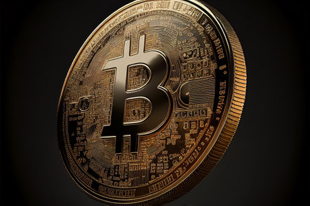 Hot Bitcoin logo crypto currency background. Abstract artwork of bitcoin logo.の素材