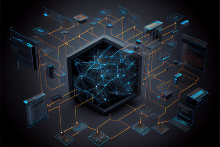 Big data visualization. Network connection structure. Science background. High quality ai generated...