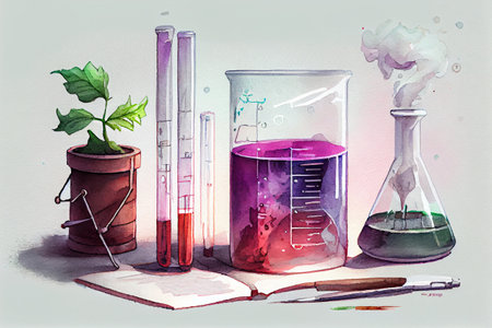 Laboratory research, Dropping chemical liquid to test tube. Laboratory Research Scientific Glassware For Chemical Background . High quality illustrationの写真素材