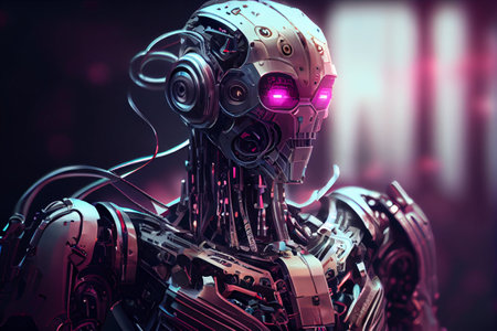 Stylish handsome cyborg head in profile. Futuristic humanoid robot. High quality illustrationの素材