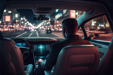 Electric Vehicle with Self-Driving interior design. Future Car Software Technology. Self-Driving Car, Autonomous Vehicle, Driverless Car, Robo-Car. High quality illustrationの写真素材