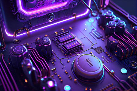 Cyberpunk AI. Circuit board. Technology background. Central Computer Processors CPU and GPU concept. Motherboard digital chip. Tech science background. High quality illustrationの写真素材