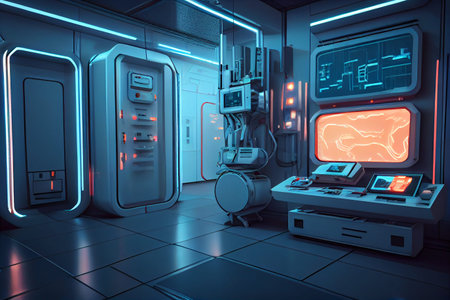 Futuristic hospital with modern medical equipment. Medical facilities and communication network....