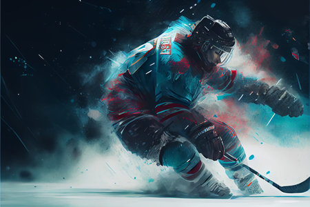 Ice hockey player in motion on the ice. High quality illustrationの写真素材